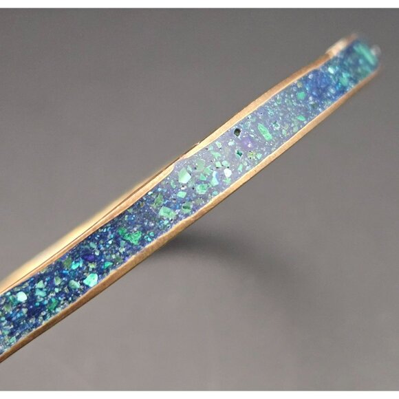 Vintage Brass and Composite Turquoise Bangle Bracelet - Picture 3 of 9